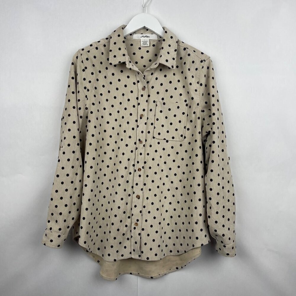 Love Potion Polka Dot Corduroy Long Sleeve Button Up Size Large